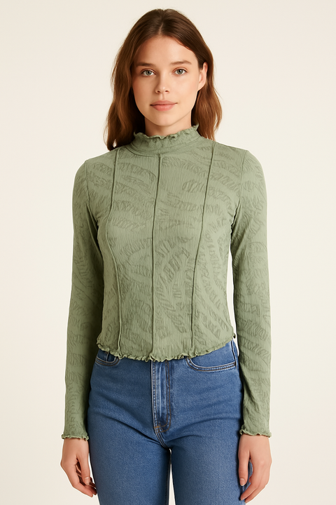 Forever 21 Women's Olive Green Long Sleeve Turtle Neck Ribbed Blouse | Forever 21 In Lebanon