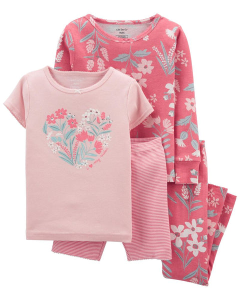 Carter's Girl's Pink Long Sleeve Pajamas Set (4 Pieces ) 2M064410 WSD16