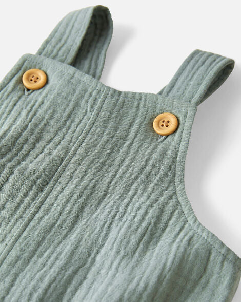 Little Planet Baby Girl's Green Organic Cotton Gauze Shortalls Romper | Little Planet In Lebanon