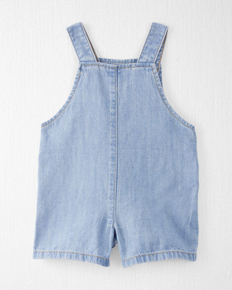 Little Planet Baby Girl's Blue Organic Cotton Chambray Shortall Romper | Little Planet In Lebanon