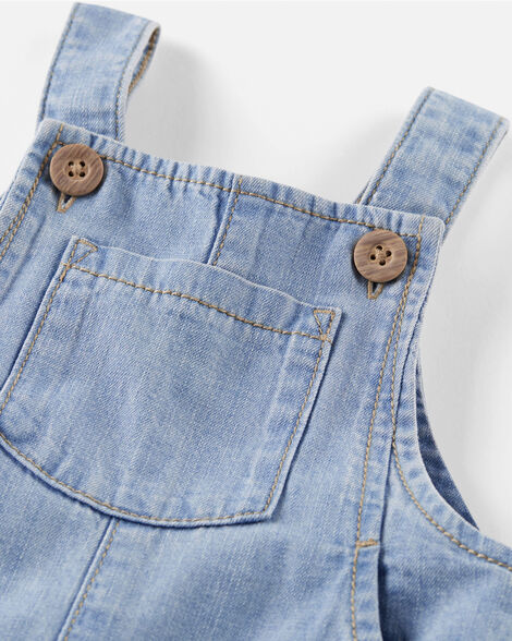 Little Planet Baby Girl's Blue Organic Cotton Chambray Shortall Romper | Little Planet In Lebanon