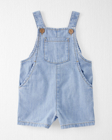 Little Planet Baby Girl's Blue Organic Cotton Chambray Shortall Romper | Little Planet In Lebanon
