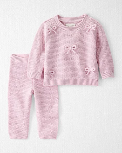 Little Planet by Carter's  Baby Girl's Pink  2-Piece Organic Cotton Bow Sweater Knit Set |Little Planet by Carter's   in Lebanon