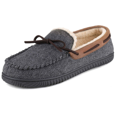 Gray slipper with brown interior and sole on a white background