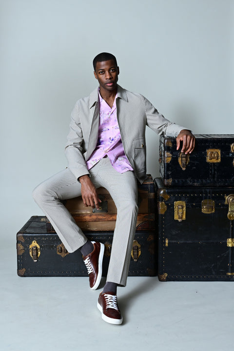 Paisley & Gray Men's Gray & Beige Slim Fit Long Sleeve Seersucker Button-Front Jacket | Paisley & Gray In Lebanon