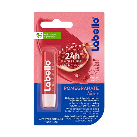 Labello pomegranate lip balm packaging on a white background