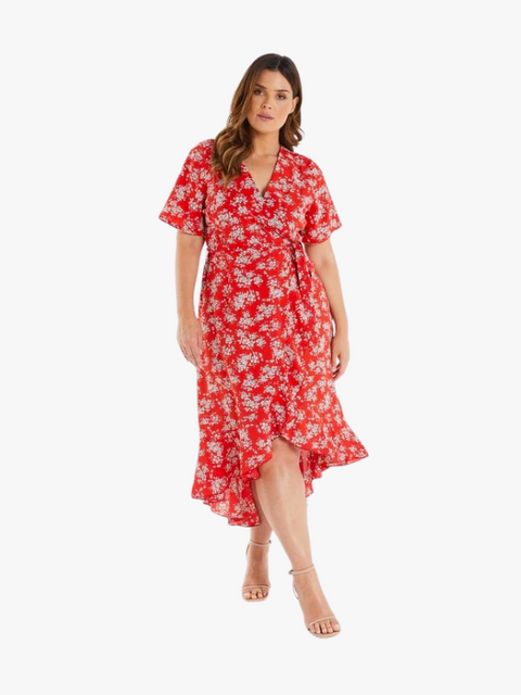 Quiz Women's Red Floral Wrap Dress UNHUA FE232(SHR)(AA75)