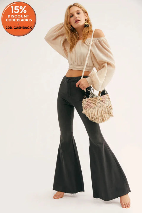 Free People Women's Dark Gray Just Float On Flare Smoke Stack Jeans | Free People In Lebanon