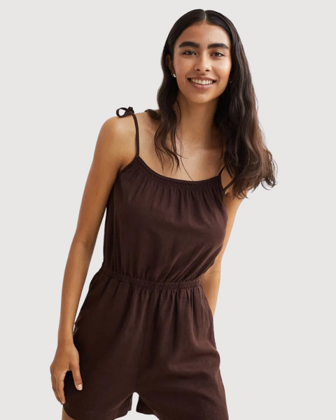 H&M Women's  Brown Linen-blend Playsuit  0988655001 (FL71)(YZ86)