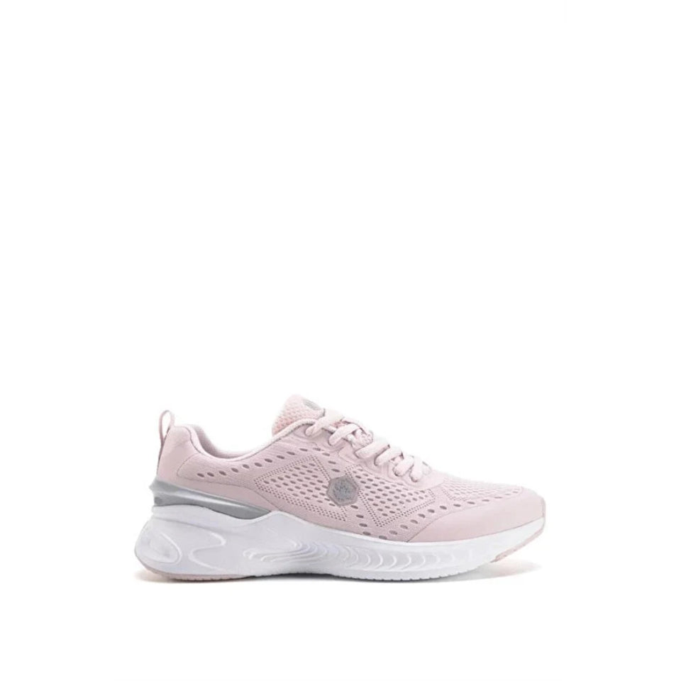 A light pink athletic sneaker with a white chunky sole, shown from the side against a plain white background.