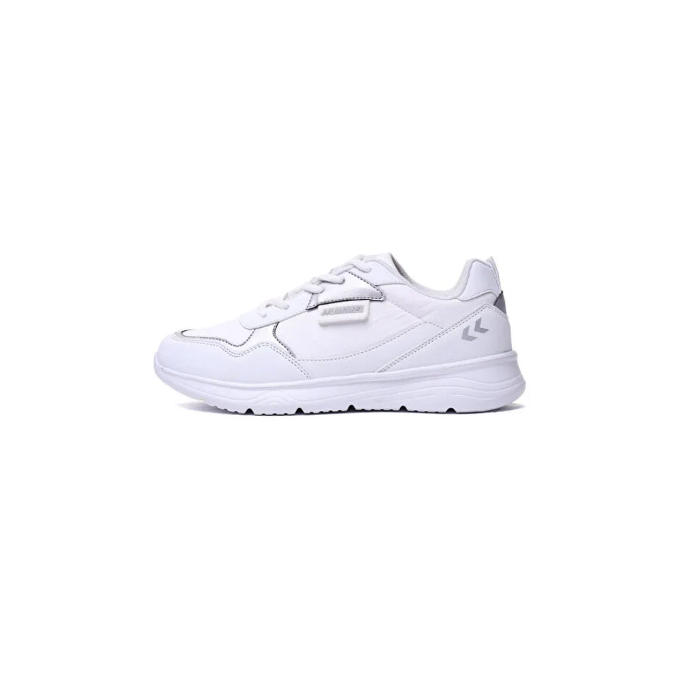 Gray sneaker with neon green accents on a white background