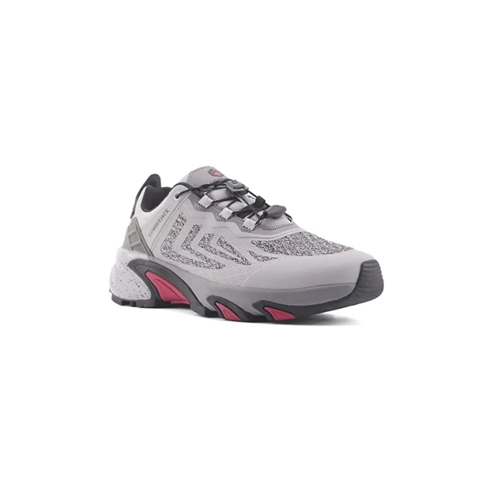 Gray children's shoe with velcro straps on a white background