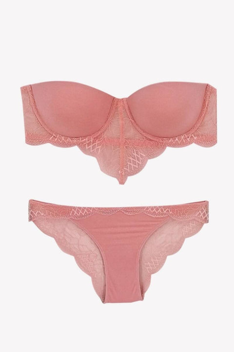 Pierre Cardin Women's Pink Padded Strapless Bra Set 4723(yz17)shr