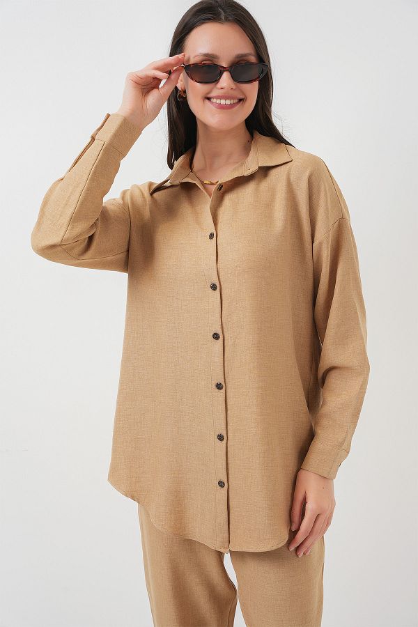 Bigdart women's Camel Oversize Linen Bottom Top Set | Bigdart In Lebanon