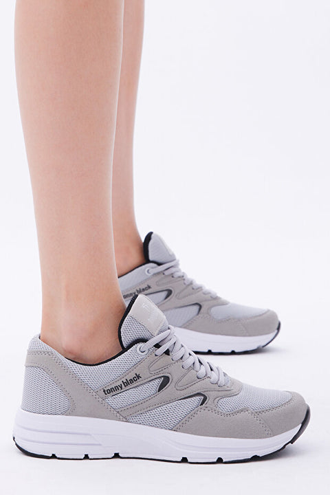 Tonny Black Unisex Grey Polyurethane Sole Breathable Fabric Lace-up Athletic Sneakers | Tonny Black In Lebanon
