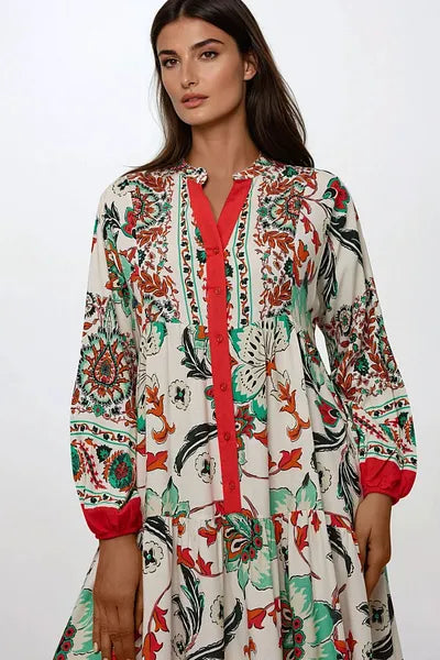 Big Dart Women's Multicolor Printed Long Sleeve Viscose Maxi Dress |Big Dart In Lebanon