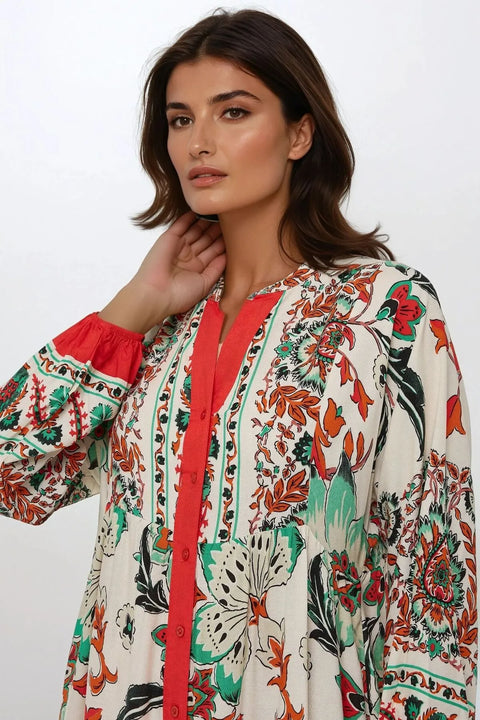 Big Dart Women's Multicolor Printed Long Sleeve Viscose Maxi Dress |Big Dart In Lebanon