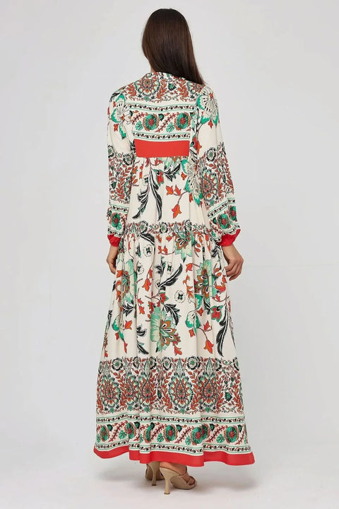 Big Dart Women's Multicolor Printed Long Sleeve Viscose Maxi Dress |Big Dart In Lebanon