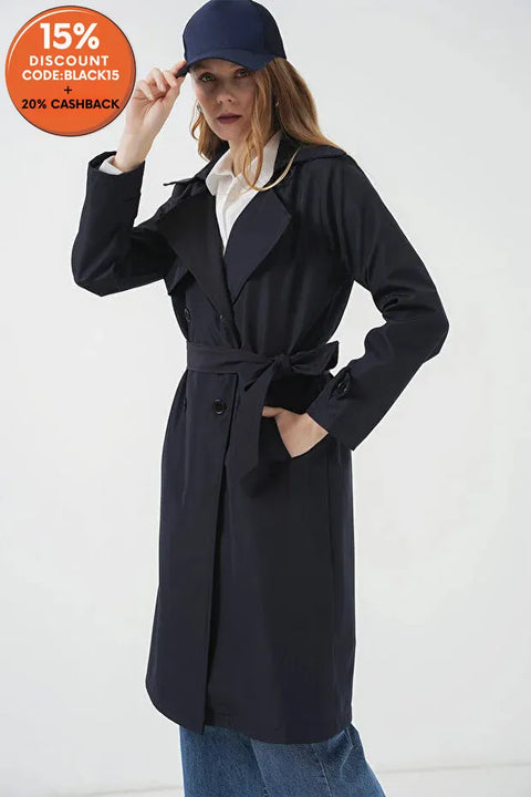 Big Dart Women's Navy Double Breasted Trench Coat | Big Dart In Lebanon