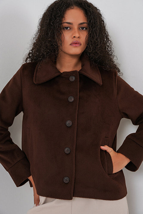 Big Dart Women's Dark Brown Oversize Lined Short Cashmere Jacket | Big Dart In Lebanon