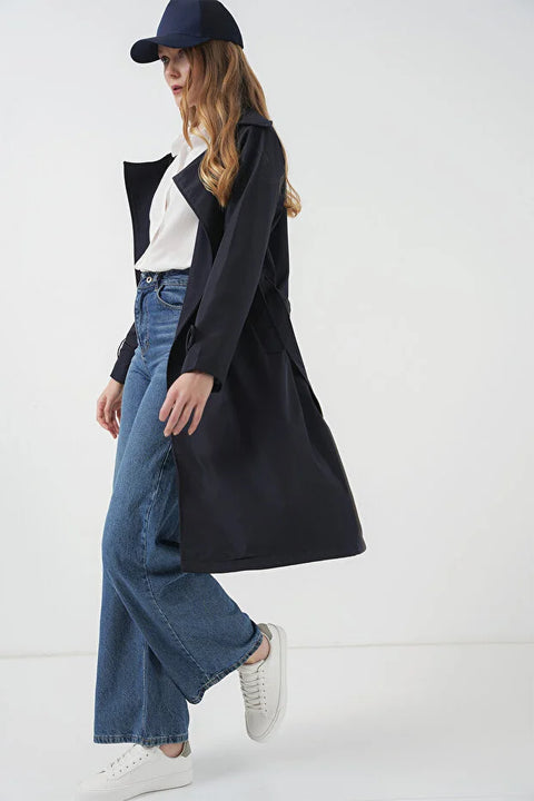 Big Dart Women's Navy Double Breasted Trench Coat | Big Dart In Lebanon