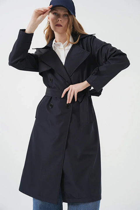 Big Dart Women's Navy Double Breasted Trench Coat | Big Dart In Lebanon