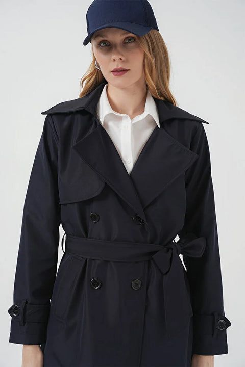 Big Dart Women's Navy Double Breasted Trench Coat | Big Dart In Lebanon