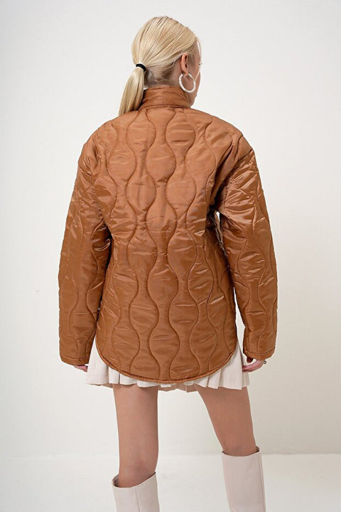 Alacatistili Women's Brown Collar Lined Pocket Quilted Jacket | Alacatistili in Lebanon