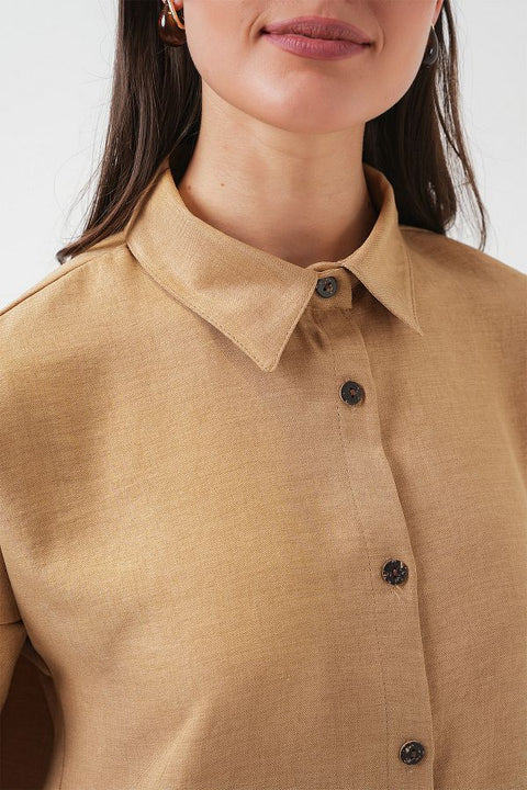 Bigdart women's Camel Oversize Linen Bottom Top Set | Bigdart In Lebanon