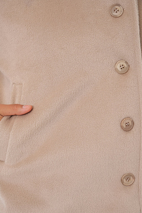 Big Dart Women's Beige Oversize Lined Short Cashmere Jacket | Big Dart In Lebanon
