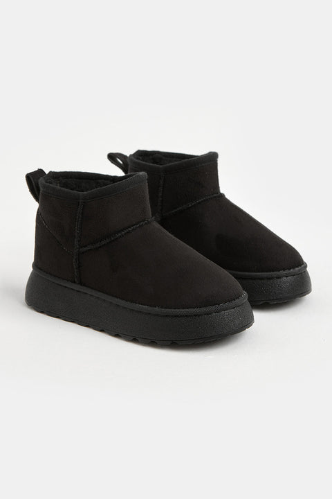 Tonny Black Girl's Black Thick Polyurethane Sole Fur-Lined Suede-Look Casual Boots | Tonny Black In Lebanon