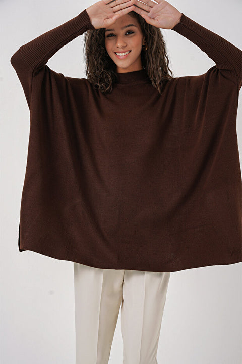 Big Dart Women's Brown Slit Poncho Sweater |Big Dart In Lebanon
