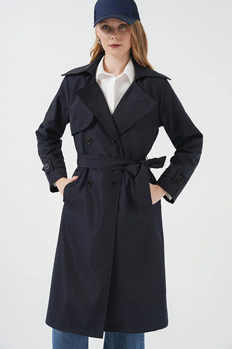 Big Dart Women's Navy Double Breasted Trench Coat | Big Dart In Lebanon