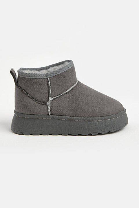 Tonny Black Girl's Grey Thick Polyurethane Sole Fur-Lined Suede-Look Casual Boots | Tonny Black In Lebanon