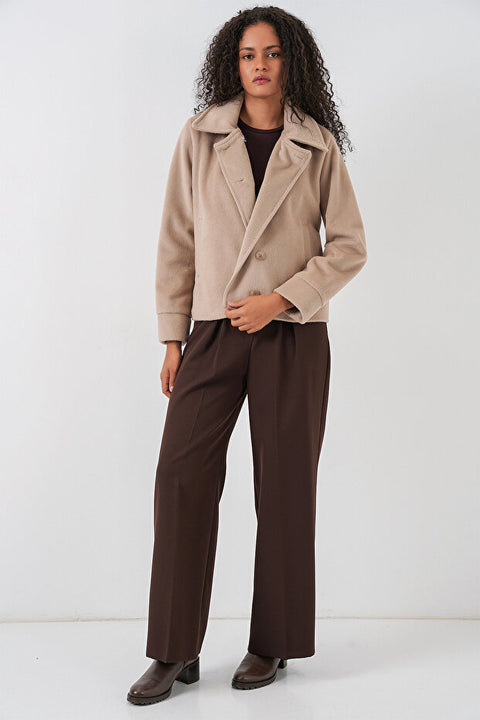 Big Dart Women's Beige Oversize Lined Short Cashmere Jacket | Big Dart In Lebanon