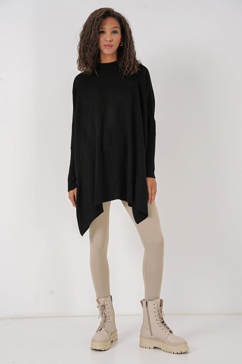 Big Dart Women's Black Slit Poncho Sweater | Big Dart In Lebanon