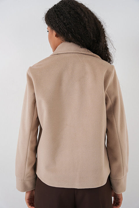 Big Dart Women's Beige Oversize Lined Short Cashmere Jacket | Big Dart In Lebanon