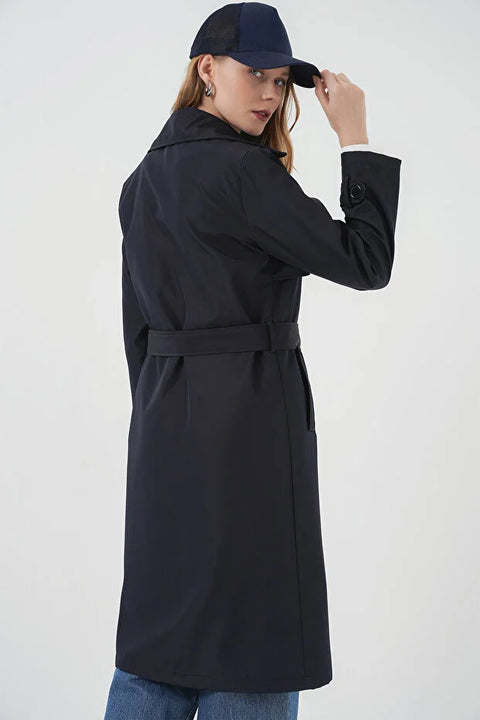 Big Dart Women's Navy Double Breasted Trench Coat | Big Dart In Lebanon