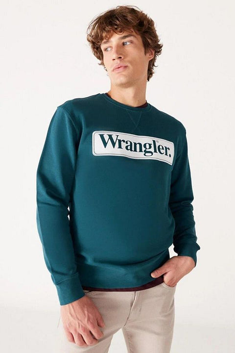 Wrangler Men's Deep Teal Green Seasonal Crew Sweatshirt |Wrangler In Lebanon