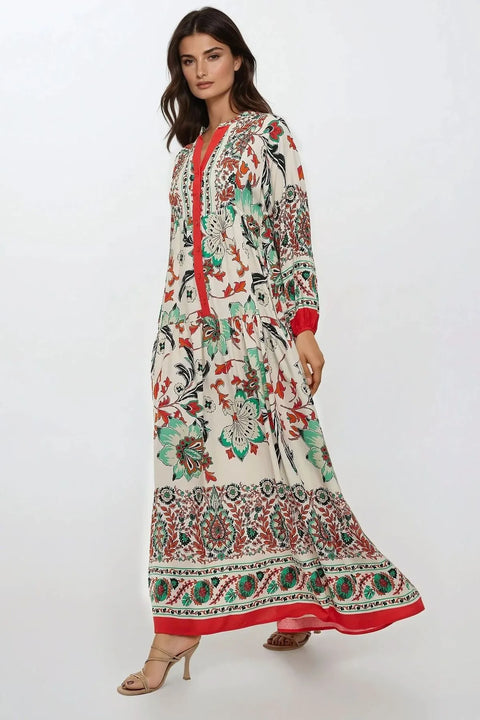Big Dart Women's Multicolor Printed Long Sleeve Viscose Maxi Dress |Big Dart In Lebanon