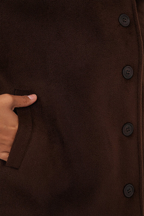 Big Dart Women's Dark Brown Oversize Lined Short Cashmere Jacket | Big Dart In Lebanon