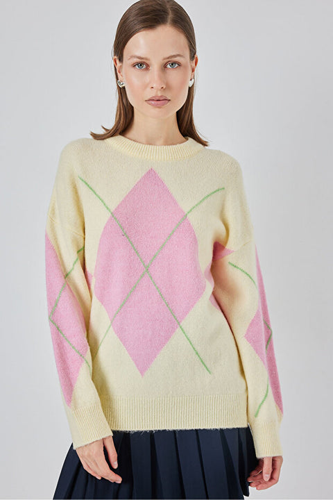 Big Dart Women's Yellow & Pink Knitted Sweatshirt | Big Dart In Lebanon