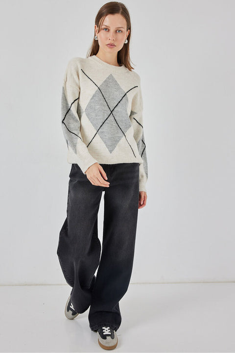 Big Dart Women's Beige & Gray Knitted Sweatshirt | Big Dart In Lebanon