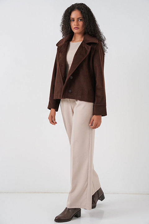 Big Dart Women's Dark Brown Oversize Lined Short Cashmere Jacket | Big Dart In Lebanon