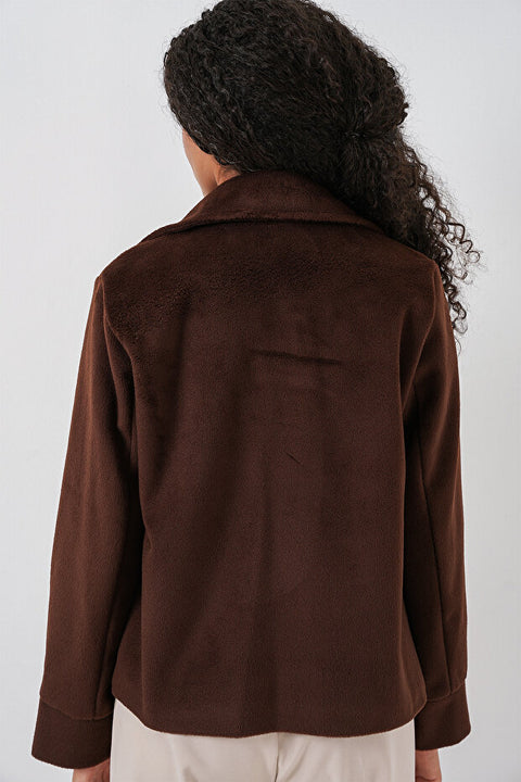 Big Dart Women's Dark Brown Oversize Lined Short Cashmere Jacket | Big Dart In Lebanon