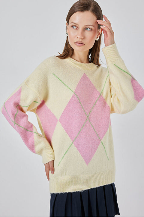 Big Dart Women's Yellow & Pink Knitted Sweatshirt | Big Dart In Lebanon