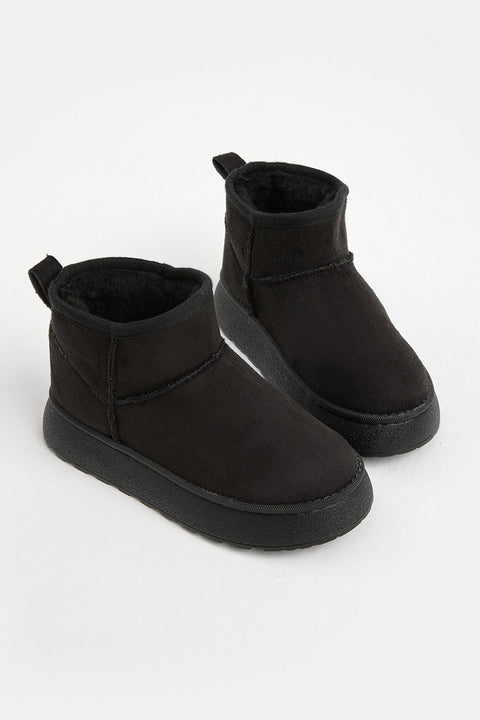 Tonny Black Girl's Black Thick Polyurethane Sole Fur-Lined Suede-Look Casual Boots | Tonny Black In Lebanon