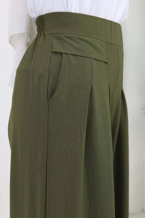 Big Dart Women's Green Wide Leg Pleated Trousers | Big Dart In Lebanon