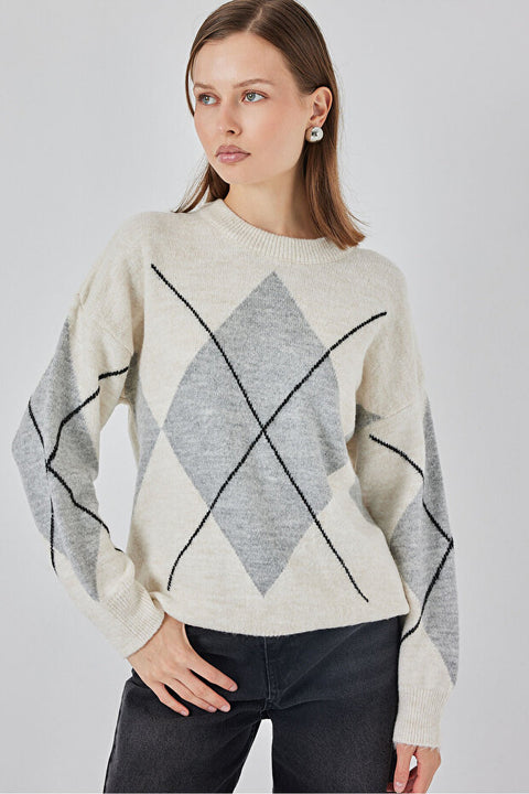 Big Dart Women's Beige & Gray Knitted Sweatshirt | Big Dart In Lebanon