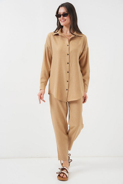 Bigdart women's Camel Oversize Linen Bottom Top Set | Bigdart In Lebanon